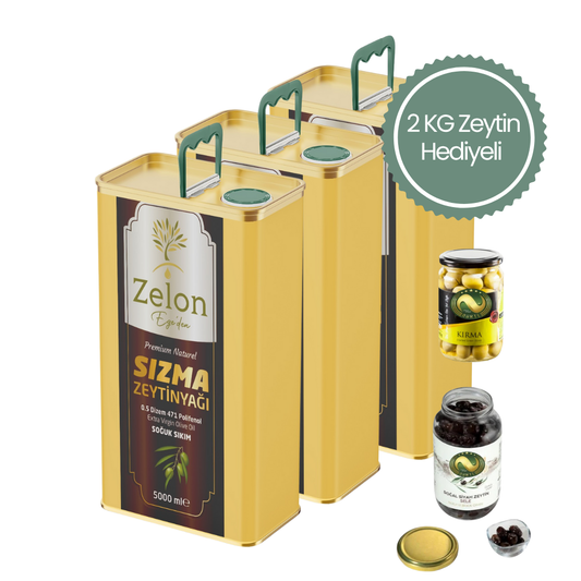 3 Adet Natural Sızma Olgun Hasat Premium Zeytinyağı • 15 lt + Hediye