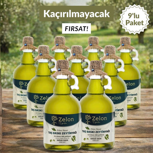 Büyük Kampanya! Taş Baskı Erken Hasat Premium Zeytinyağı | 1 L Cam Şişe – 9’lu Alımda Süper Fiyat